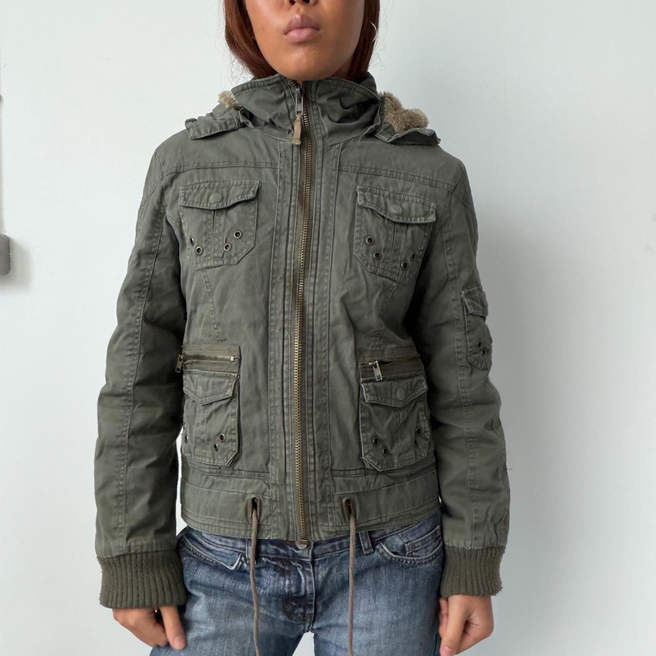 Vintage Khaki Zip Up Utility Jacket