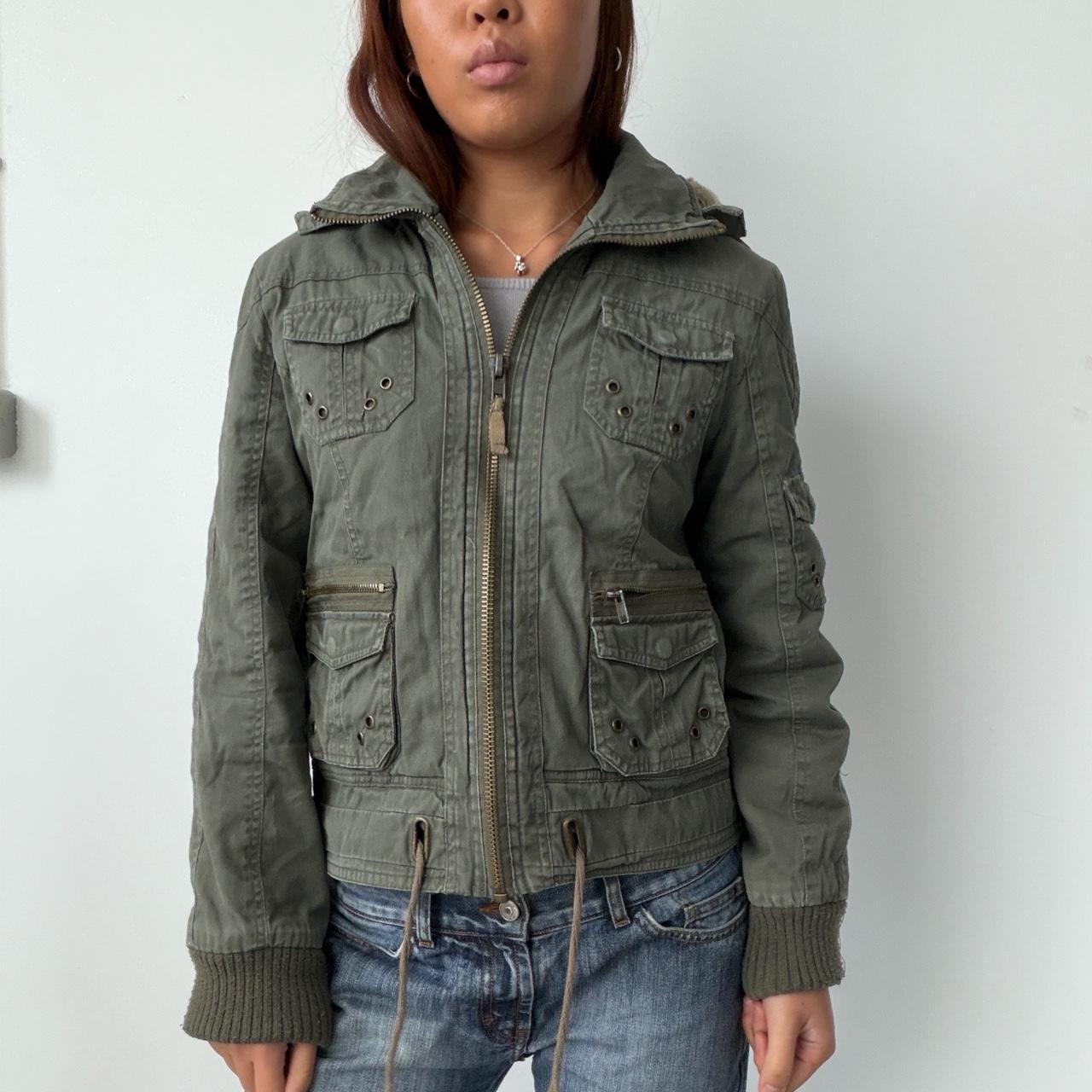 Vintage Khaki Zip Up Utility Jacket