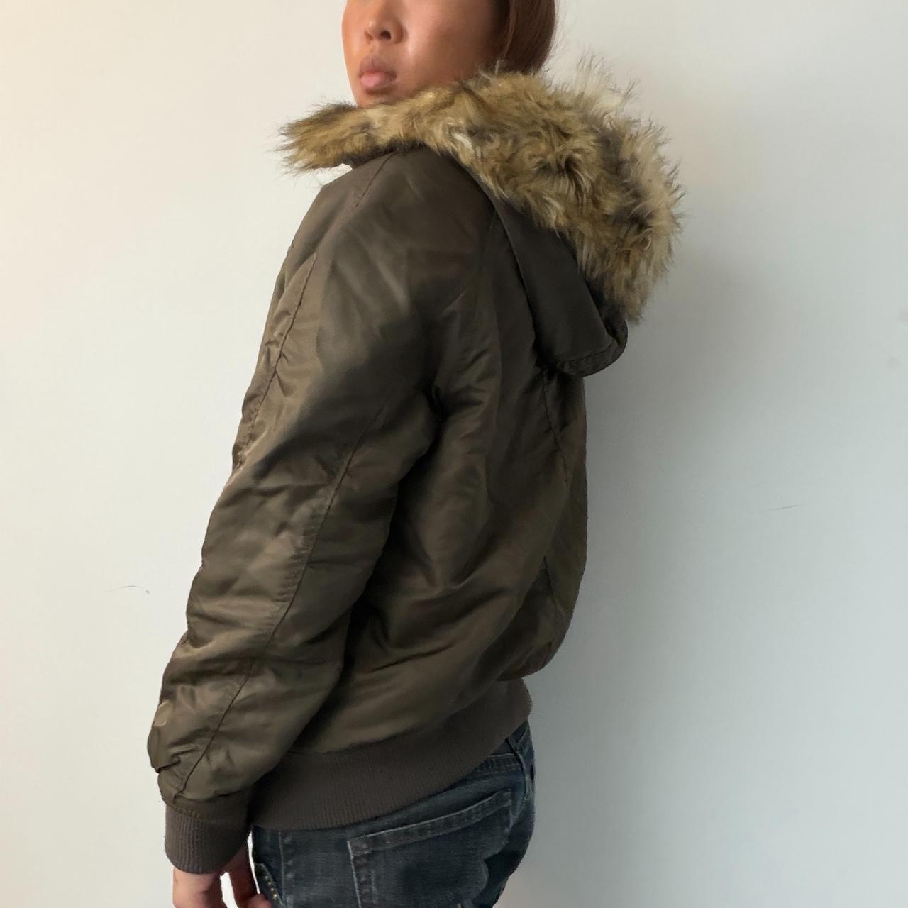 Vintage Khaki Fur Trim Jacket