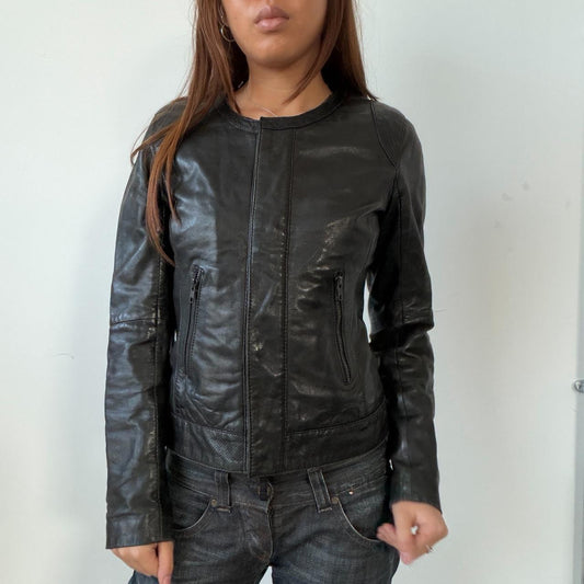 Vintage Brown Leather Zip Up