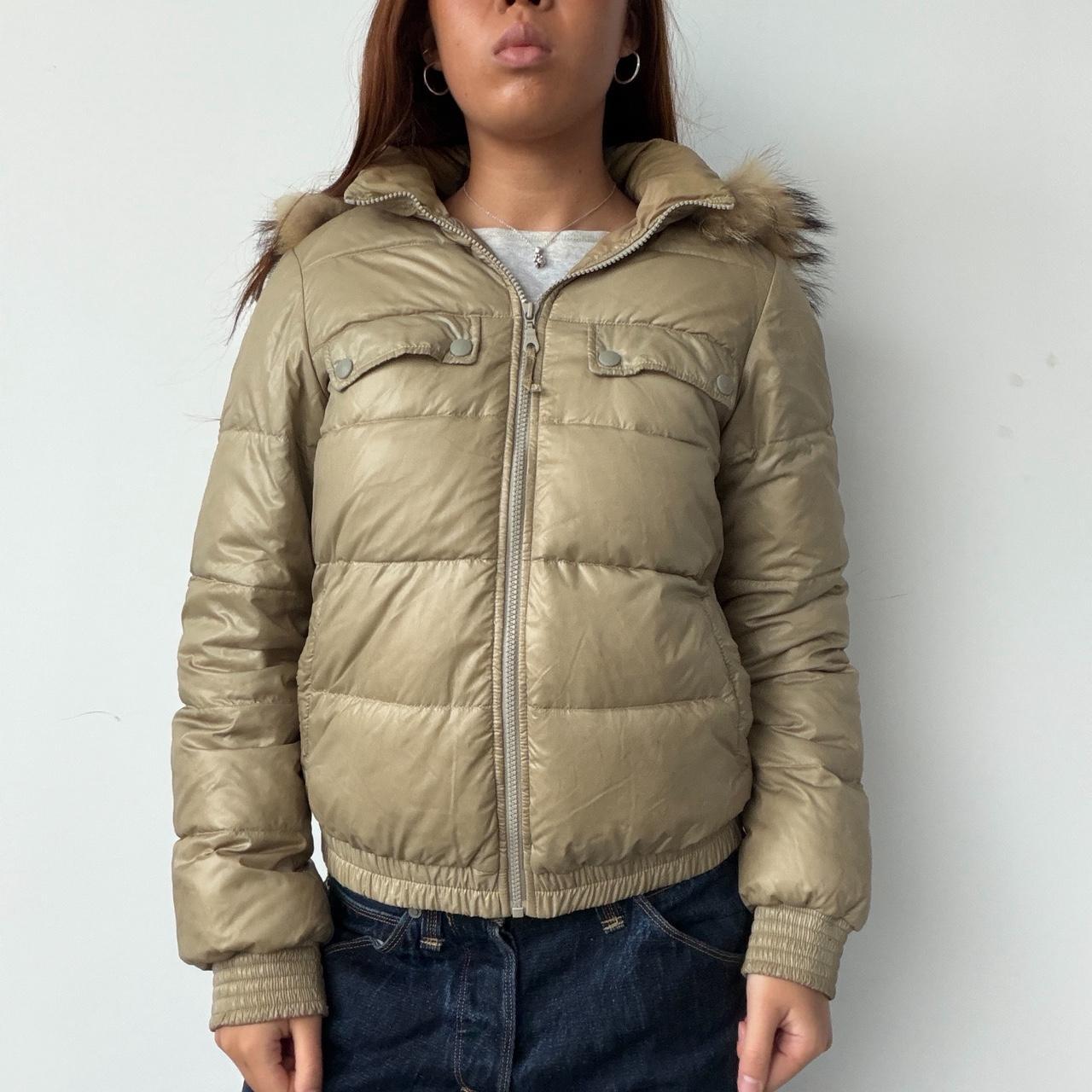 Vintage Beige Hooded Puffer Zip Up