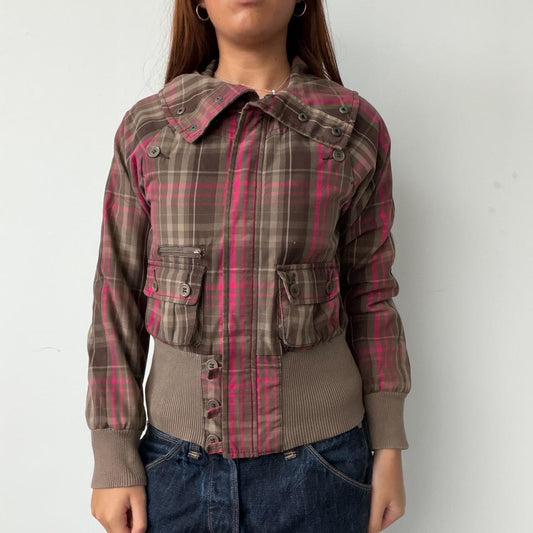 Vintage Brown & Pink Plaid Jacket