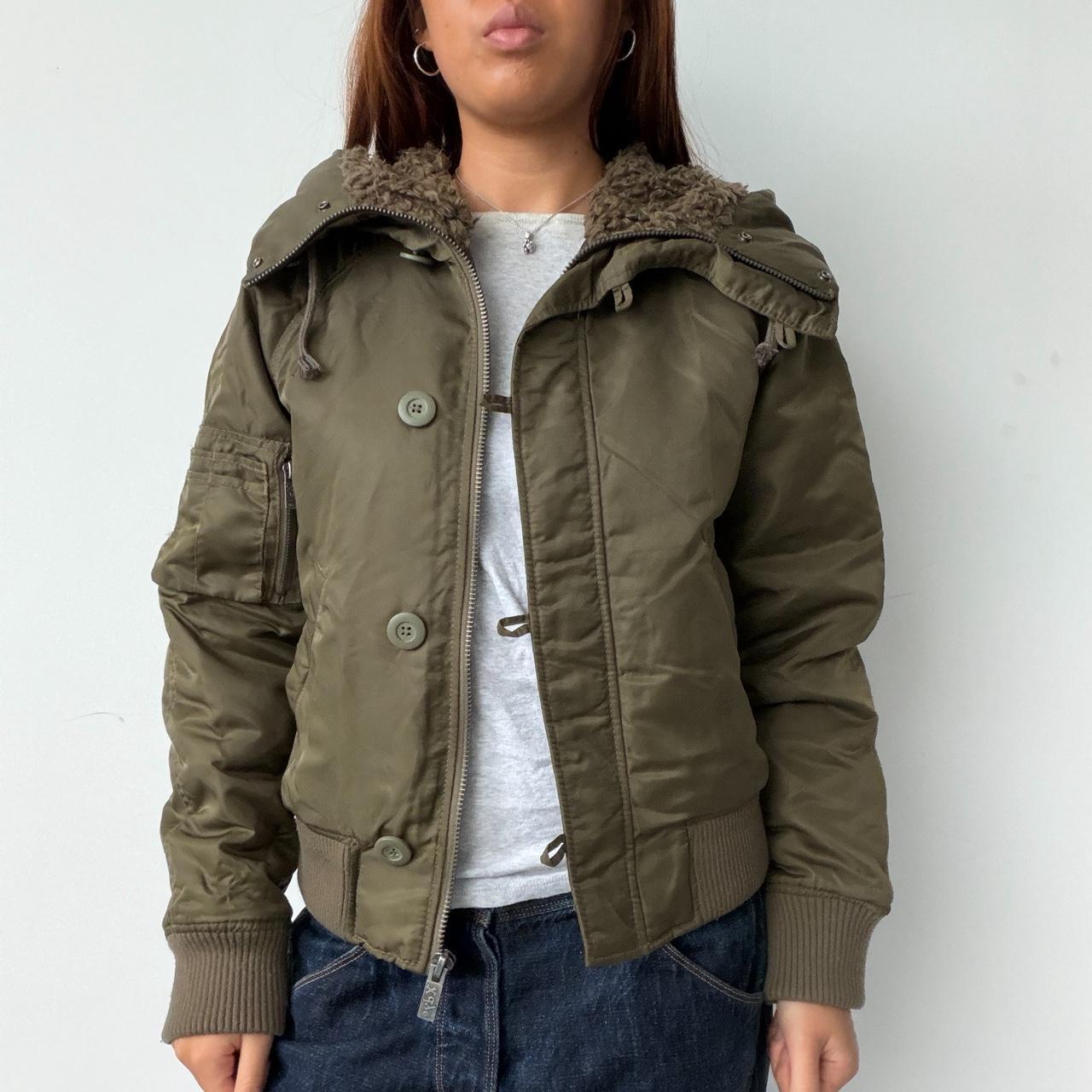 Vintage Khaki Faux Fur Collar Jacket