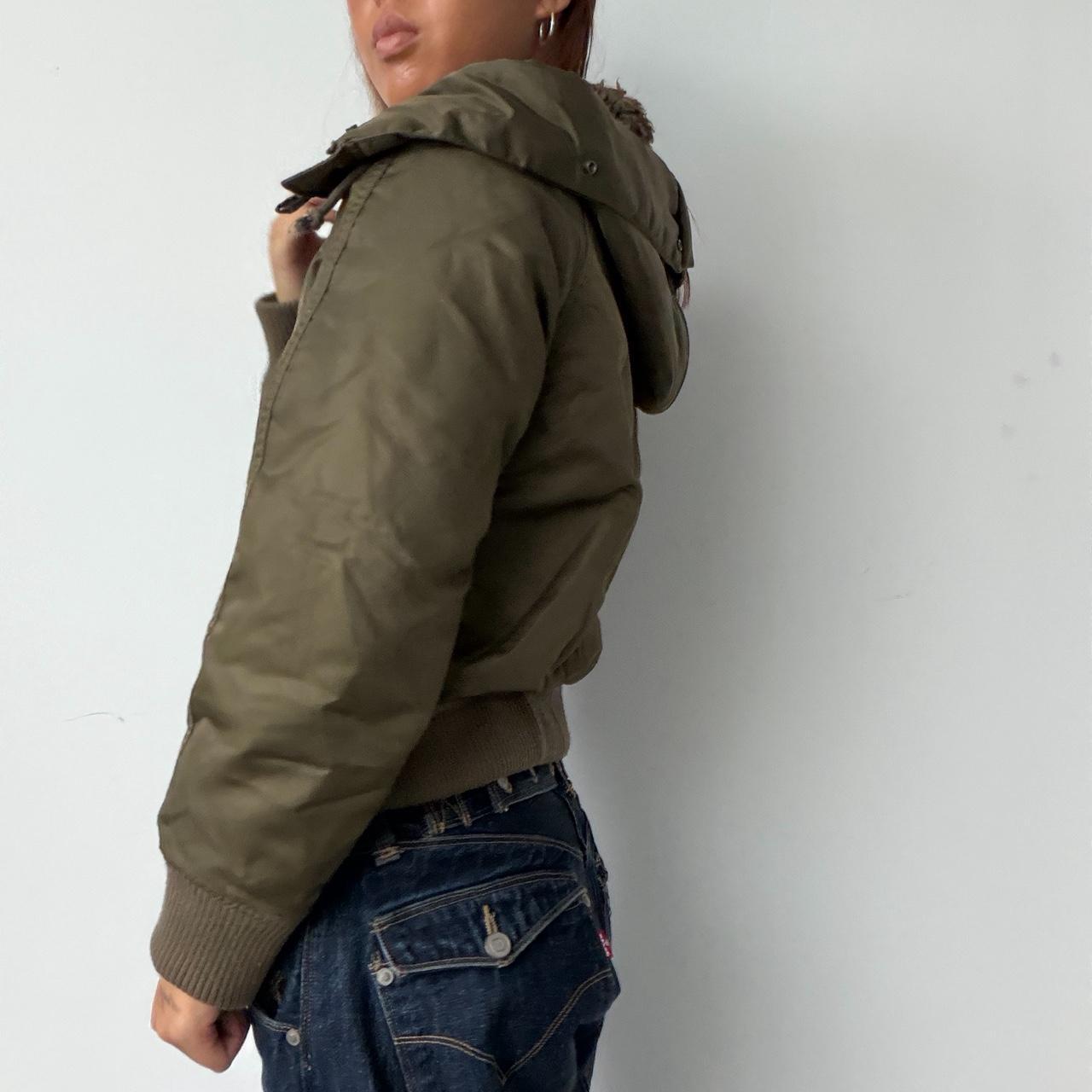 Vintage Khaki Faux Fur Collar Jacket