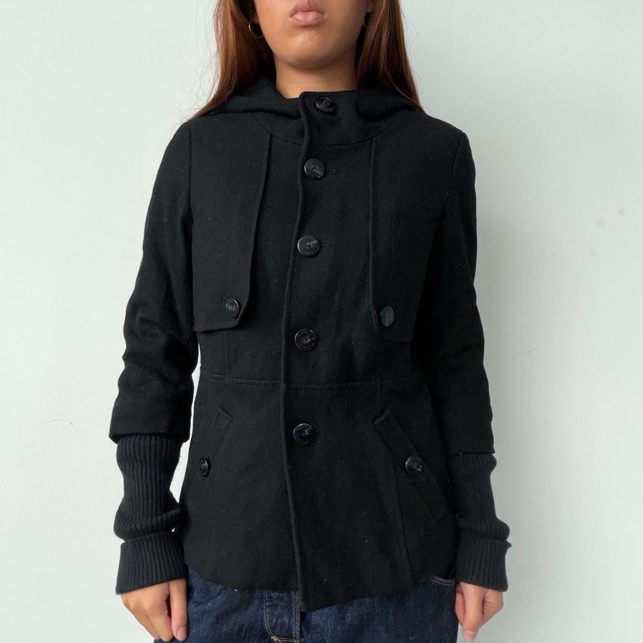 Vintage Black High Neck Wool Coat