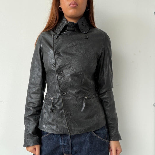 Vintage Leather Collared IKKS Jacket