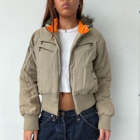 Vintage Beige Zip Up Jacket