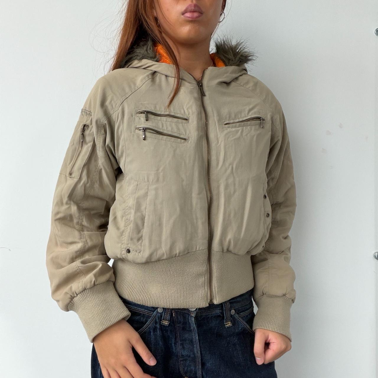 Vintage Beige Zip Up Jacket