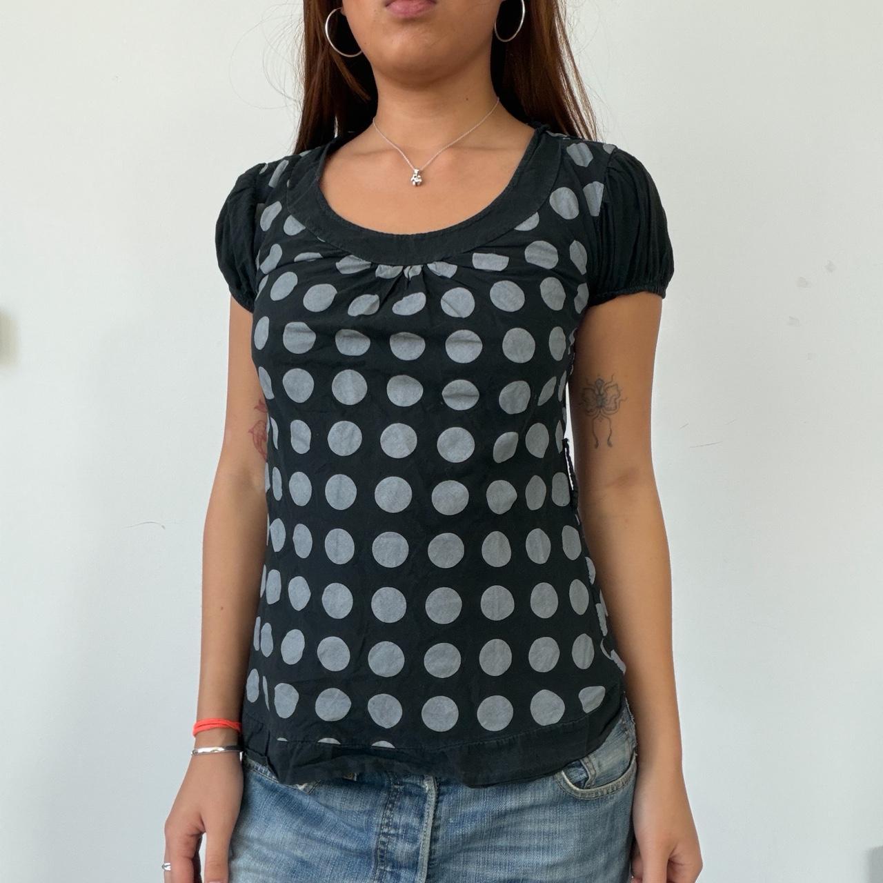 Vintage Black Grey Polka Dot Top