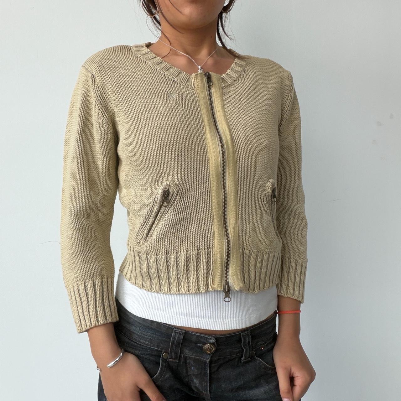 Vintage Beige Knit Zip Up