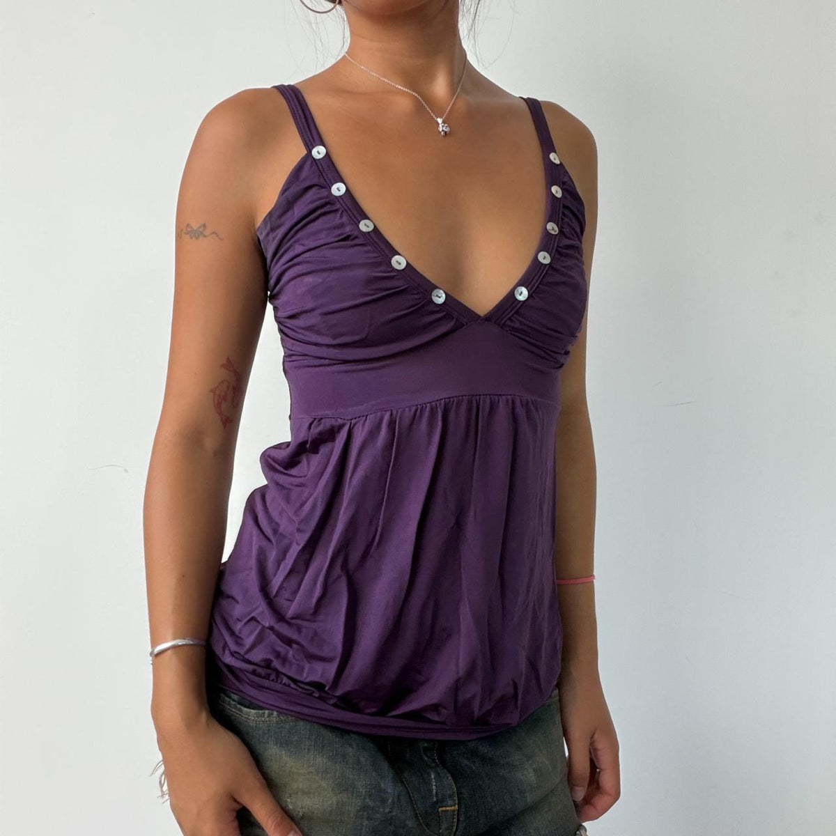 Vintage Purple Button Ruched Top