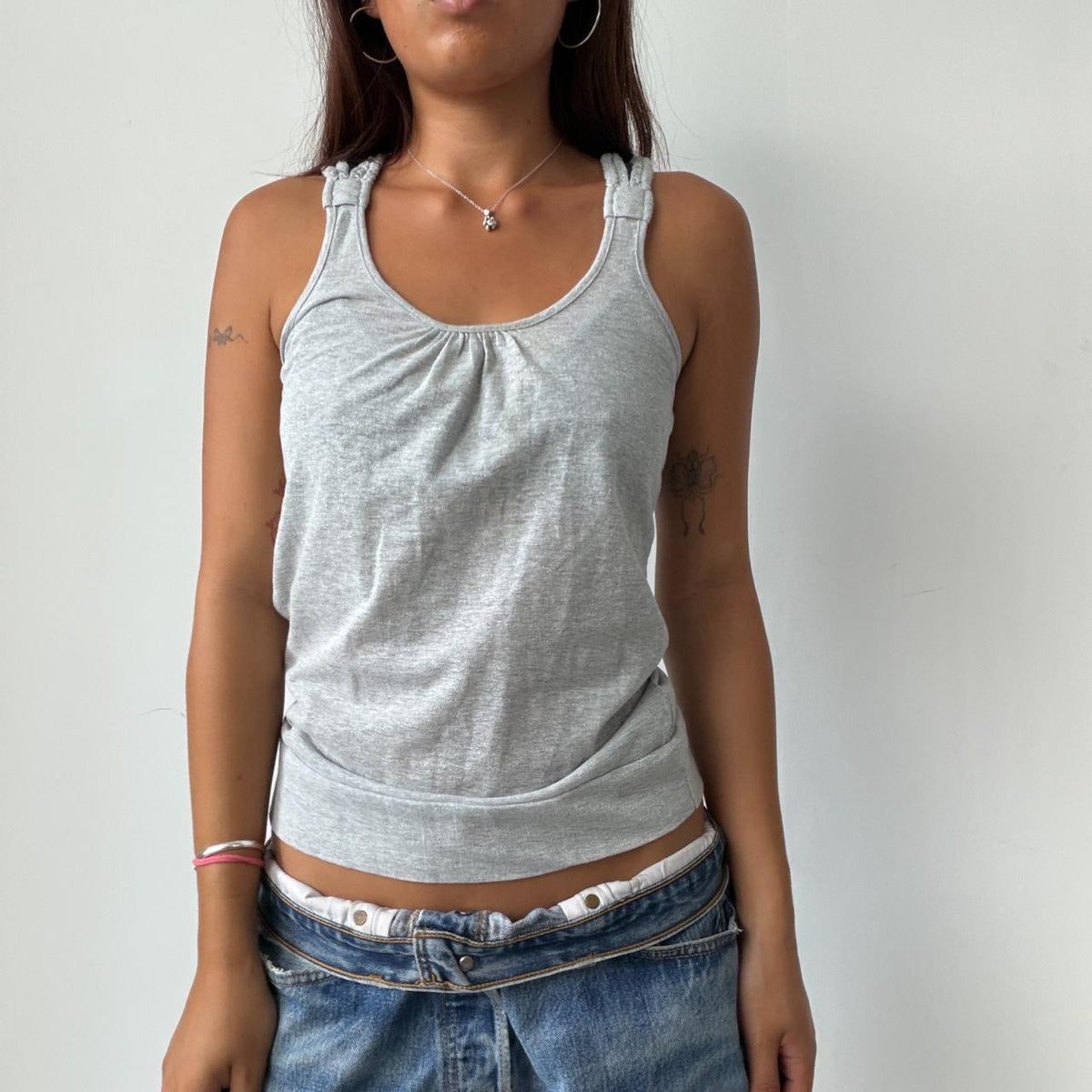 Vintage Grey Vest Top With Beads
