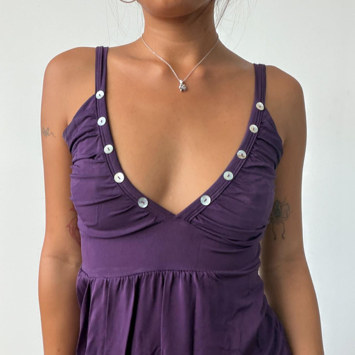 Vintage Purple Button Ruched Top