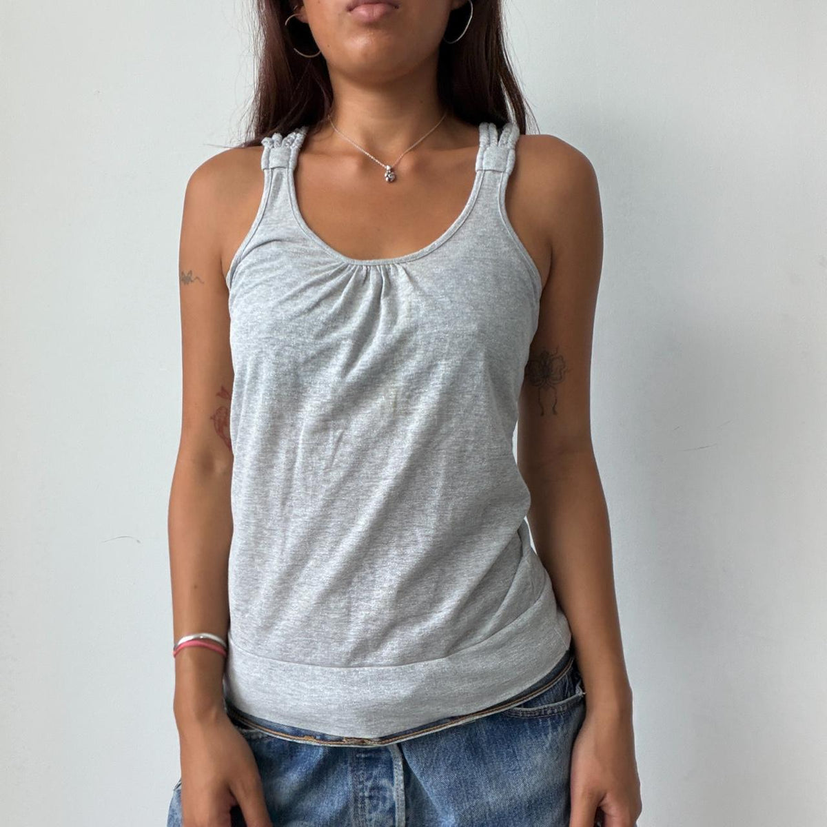 Vintage Grey Vest Top With Beads