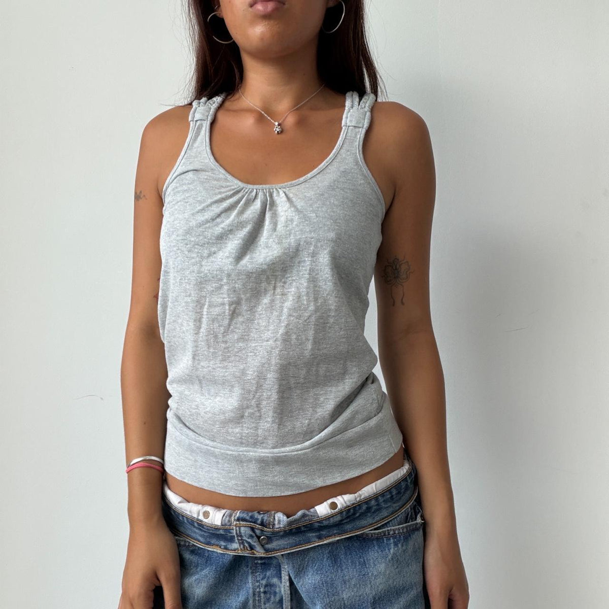 Vintage Grey Vest Top With Beads