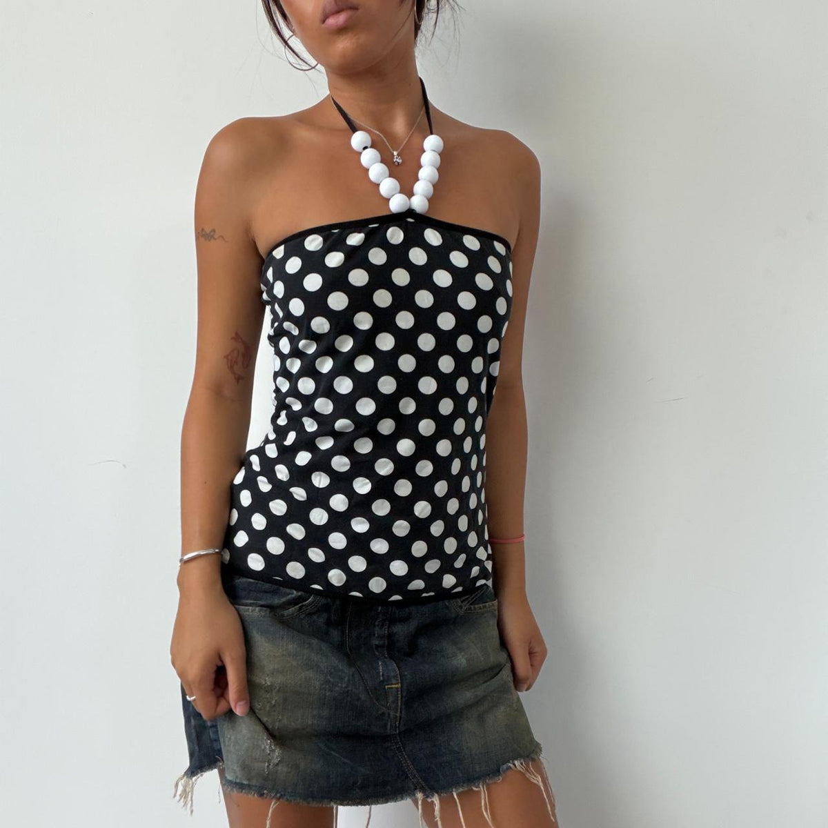 Vintage Polka Dot Beaded Halter Top