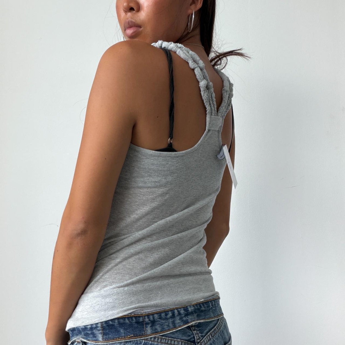 Vintage Grey Vest Top With Beads