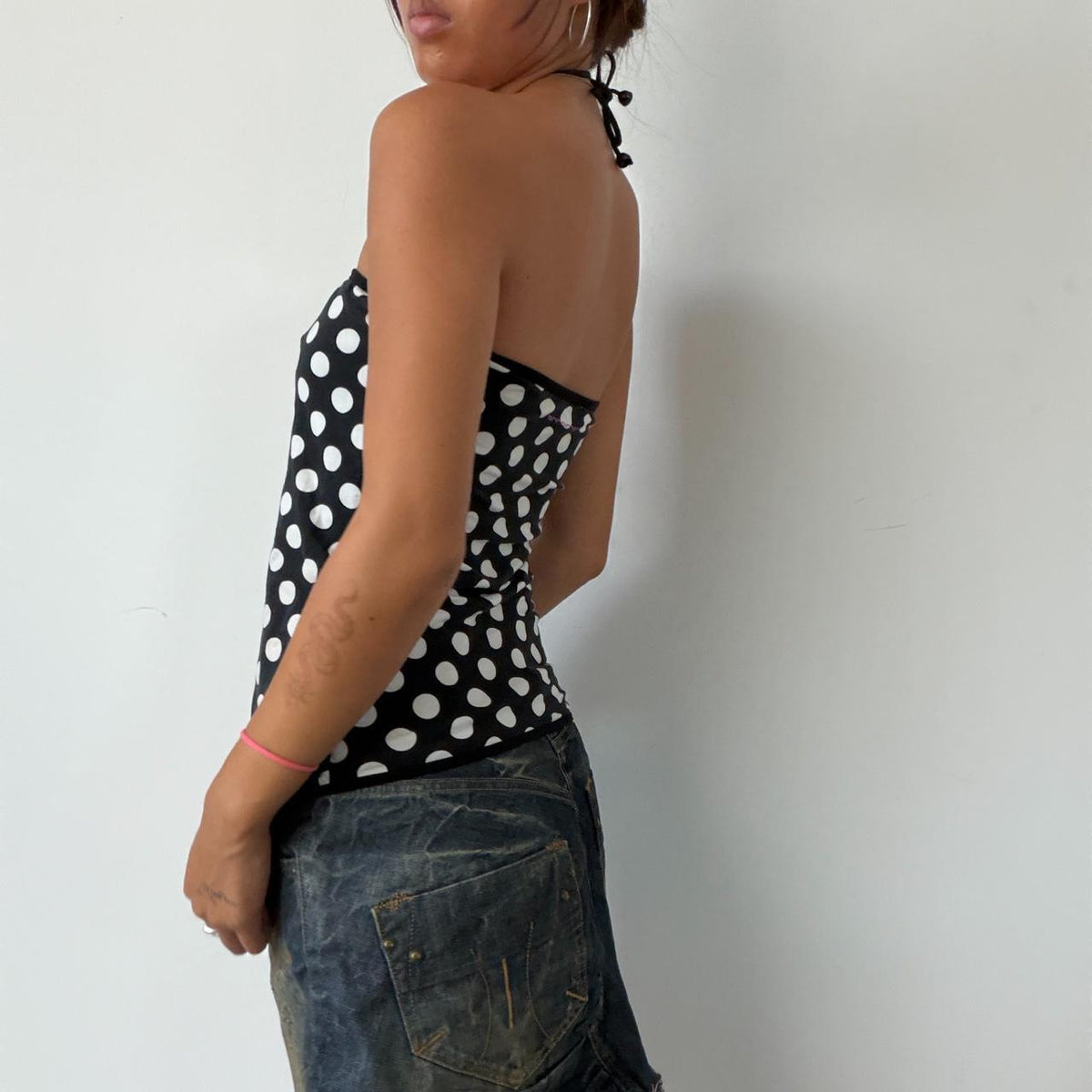 Vintage Polka Dot Beaded Halter Top