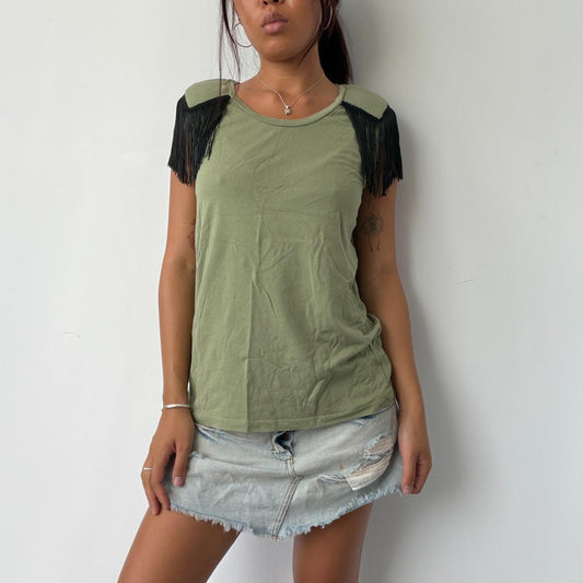 Vintage Green Fringe Shoulder Top