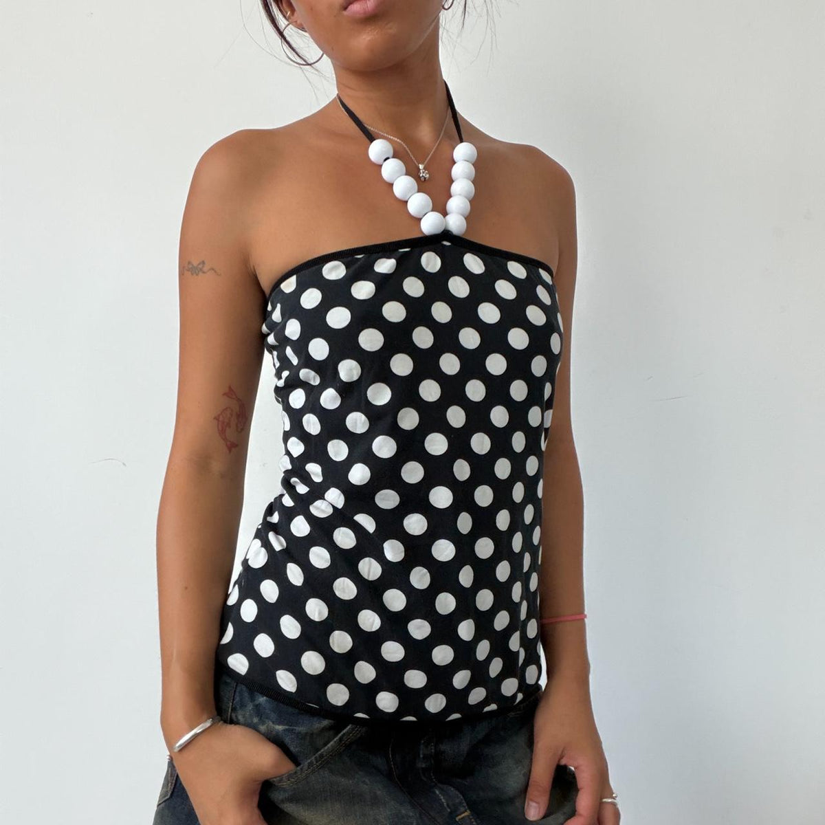 Vintage Polka Dot Beaded Halter Top