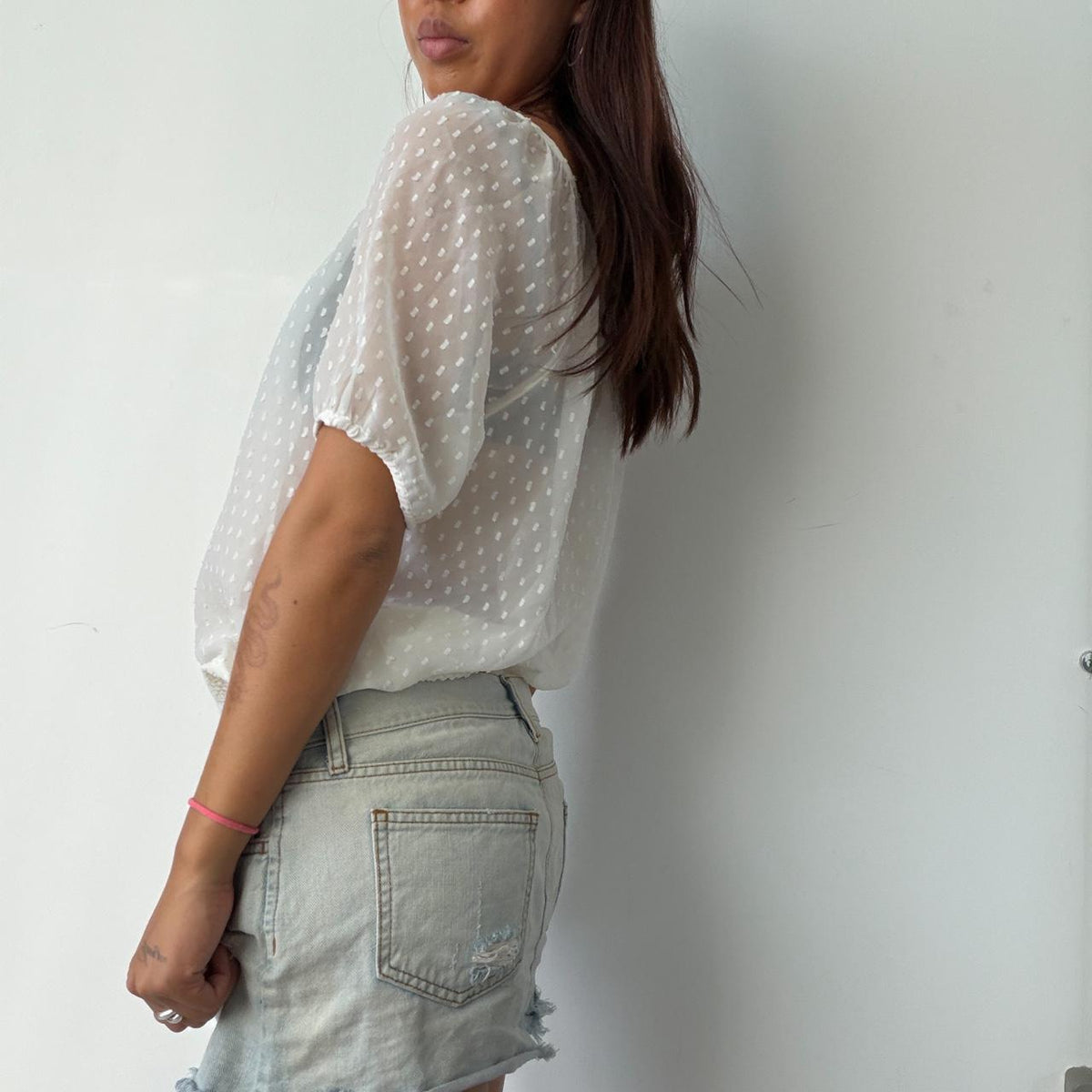 Vintage Sheer Puff Sleeve Top