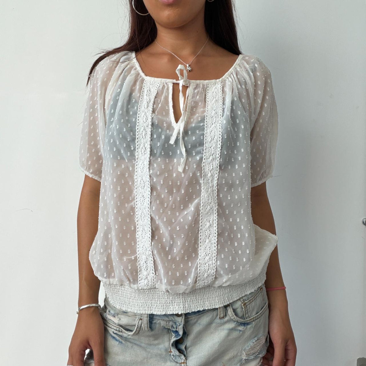 Vintage Sheer Puff Sleeve Top