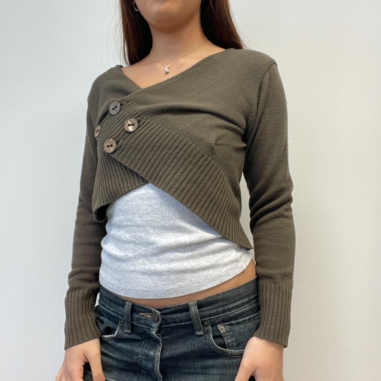 Khaki Asymmetric Knitted Bolero