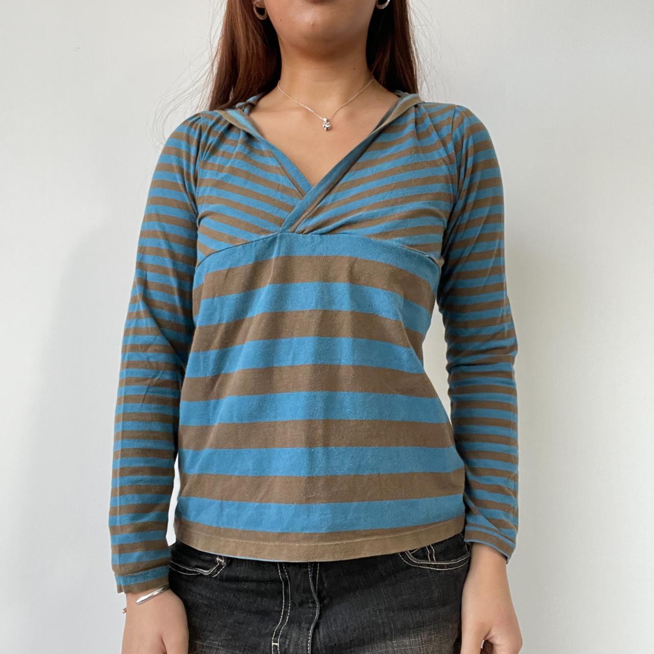 Blue/Brown Stripy Hooded Top