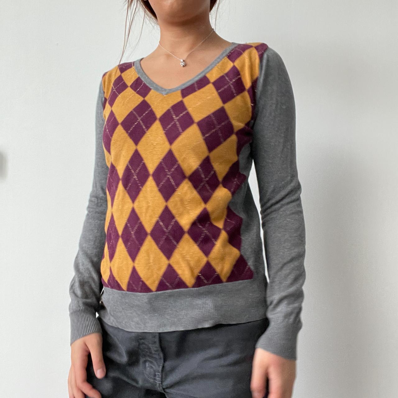 Grey Contrast Argyle Knit Jumper