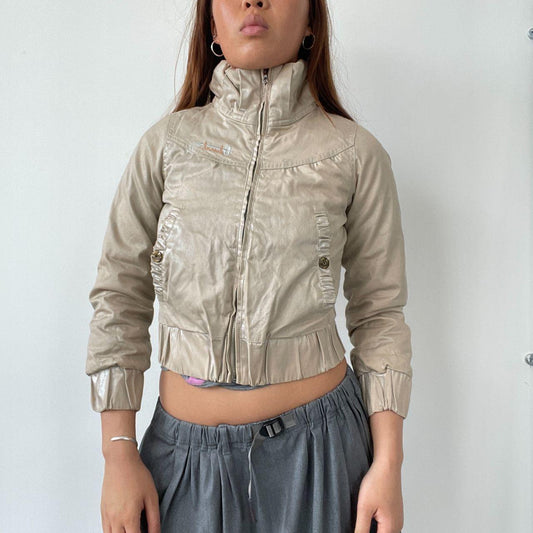 Beige Cropped Cargo Jacket