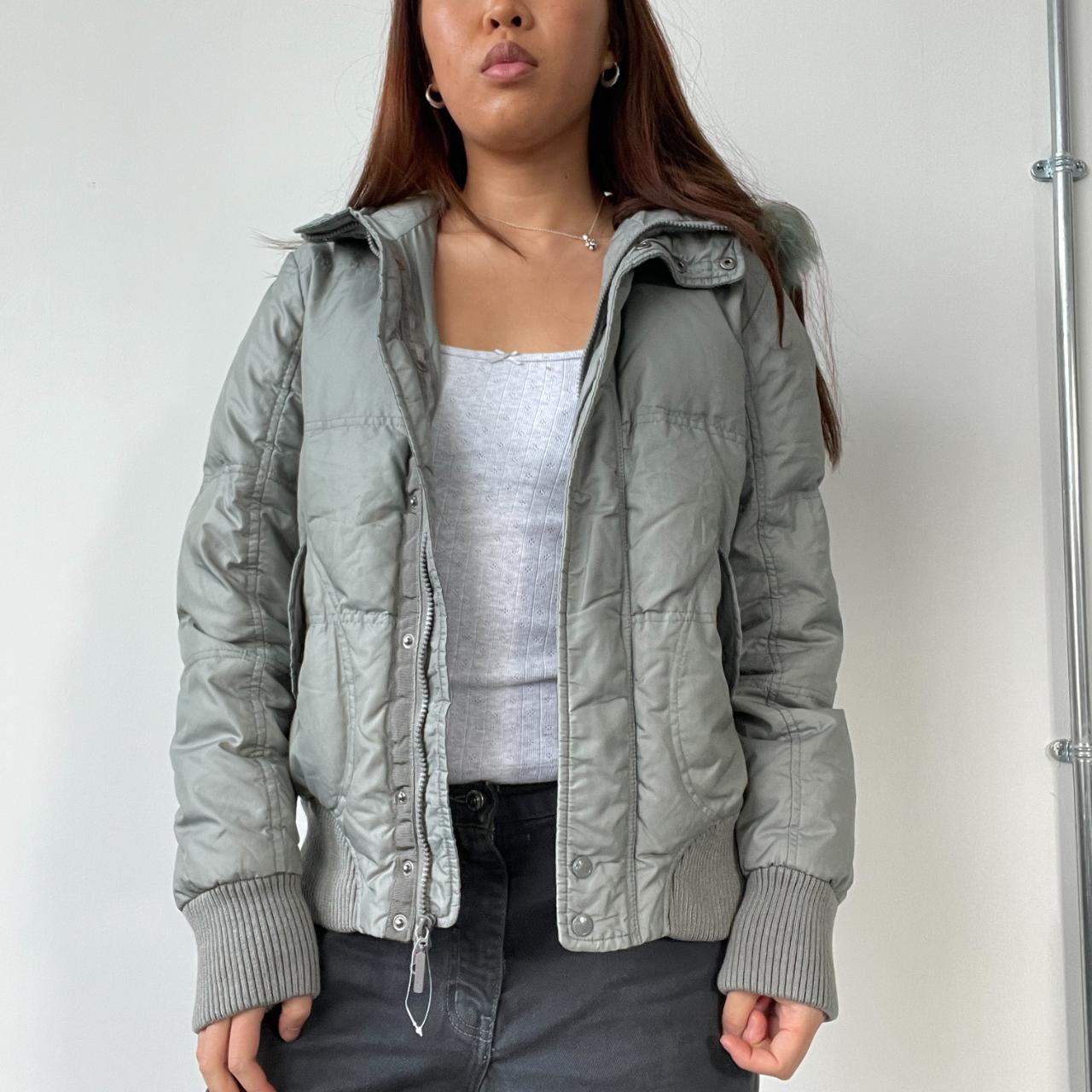 Light Blue/Grey Hooded Puffer Jacket