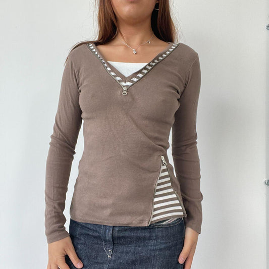 Brown Layered Long Sleeve Top