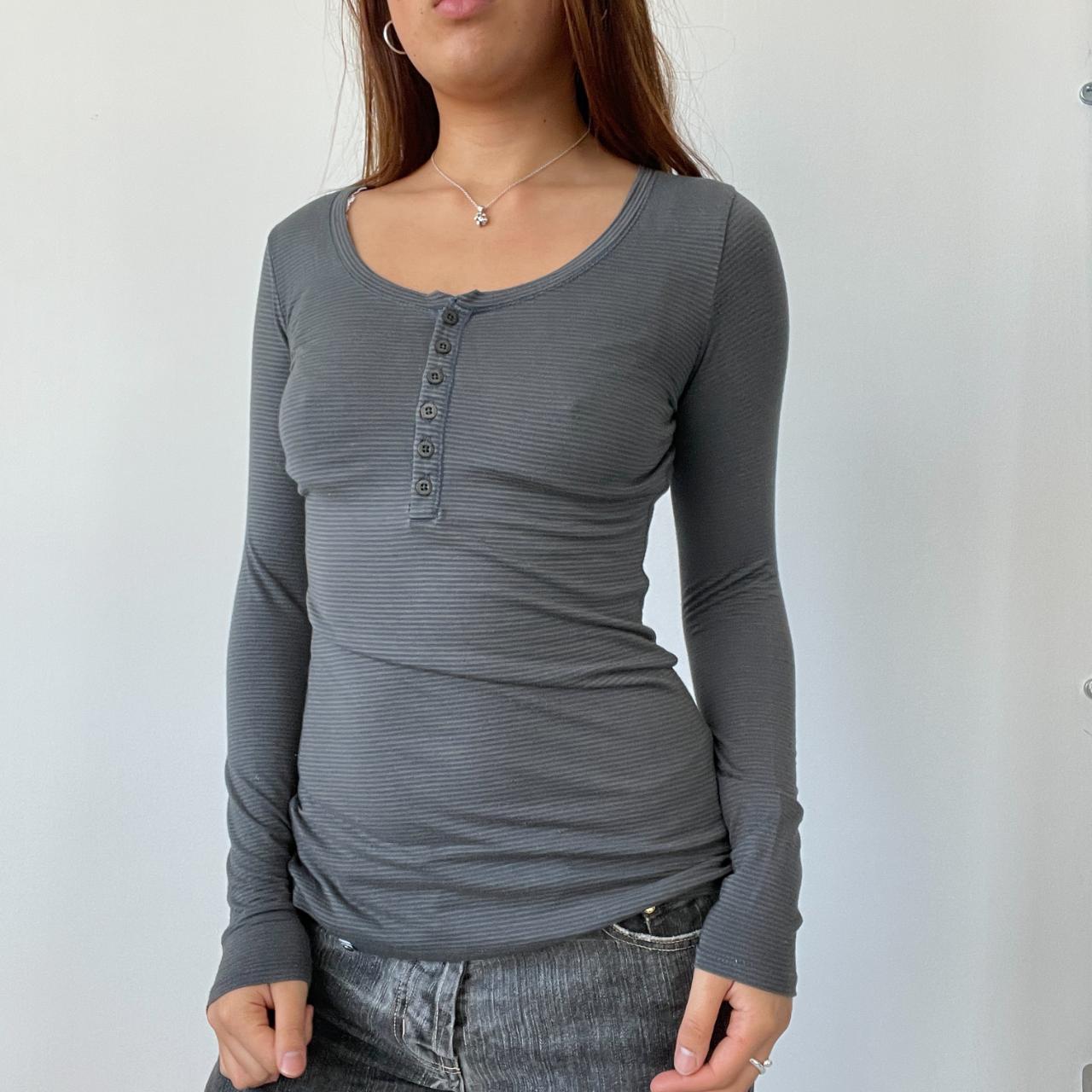 Grey Stripy Long Sleeve Top