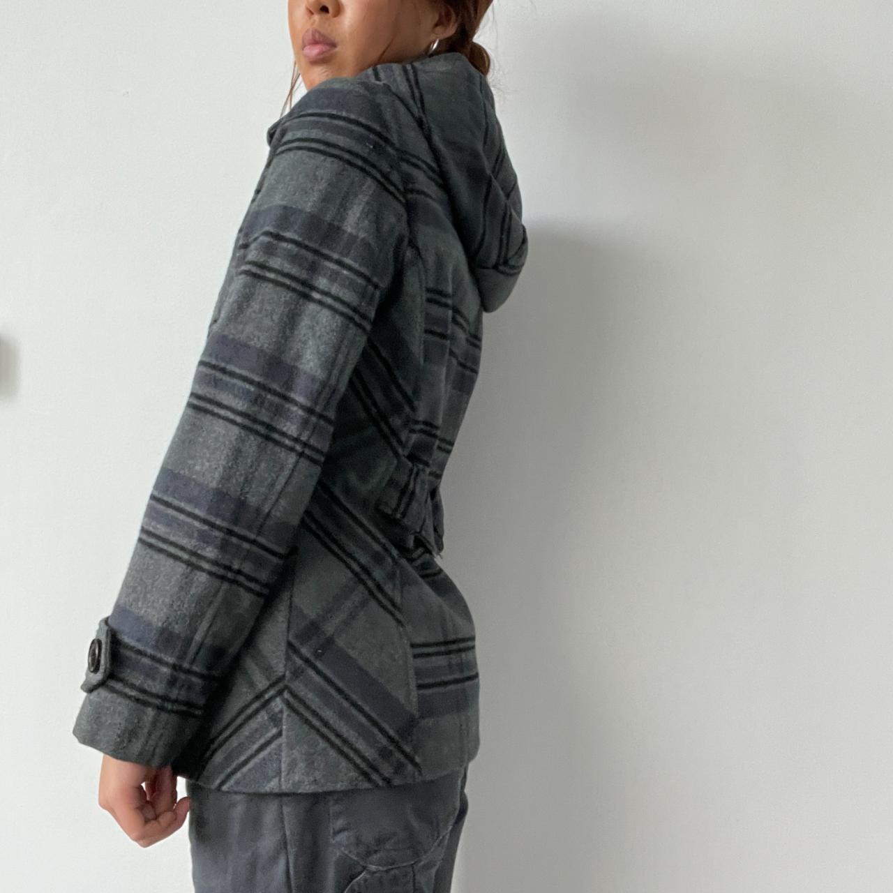 Grey Tartan Hooded Peacoat