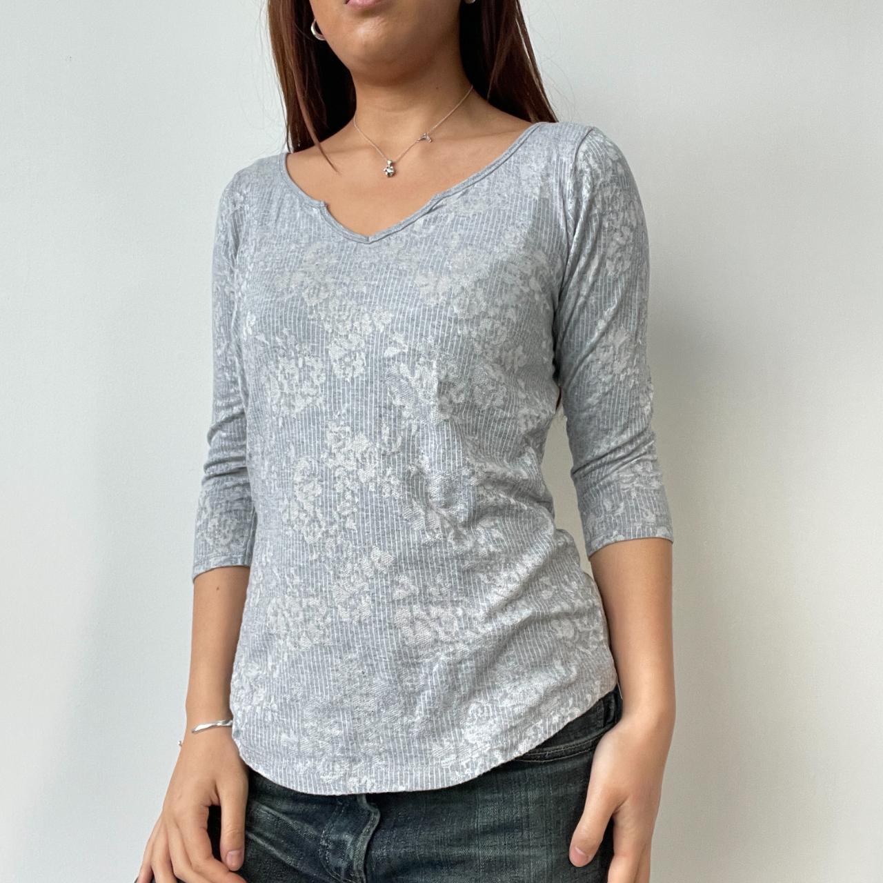 Grey Patterned V-Neck Top