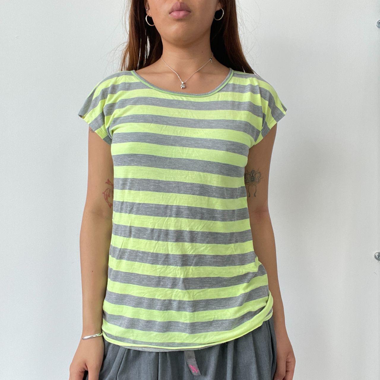 Lime Green/Grey Stripy Slouchy Top