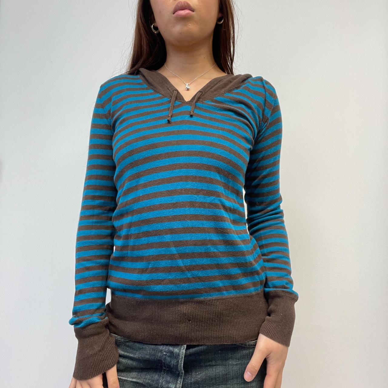 Blue/Brown Stripy Knitted Hoodie