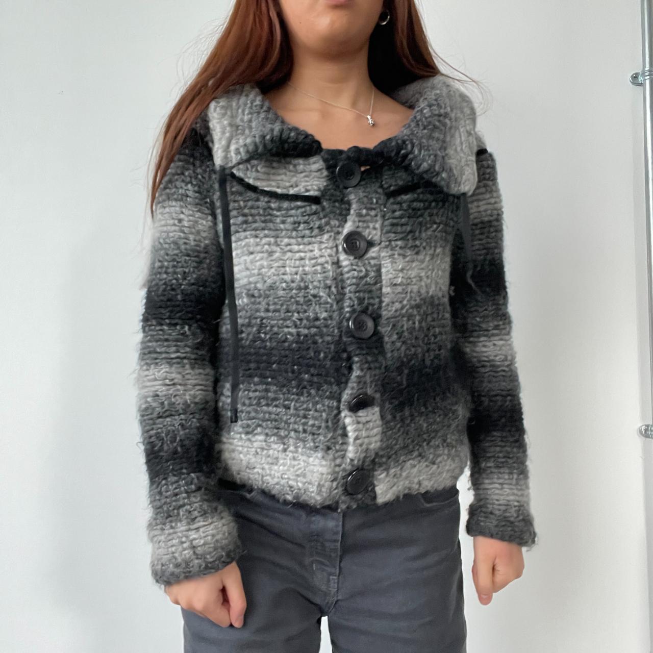 Black/Grey Contrast Knit Cardigan