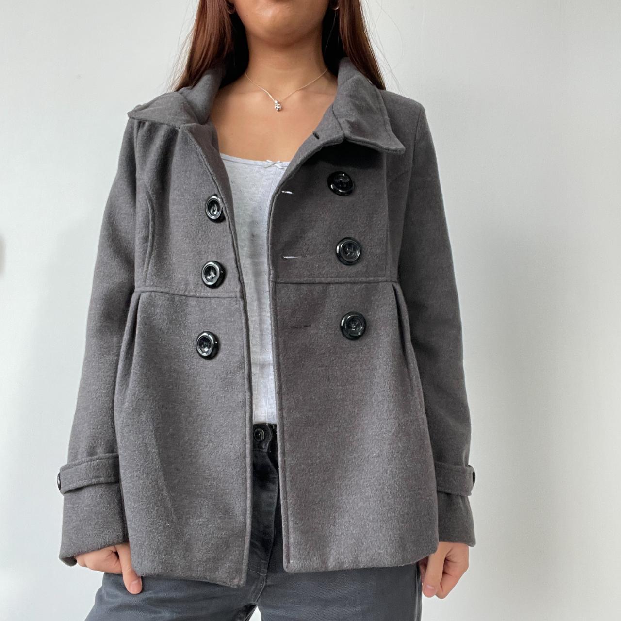 Grey Wool Pleated Peacoat