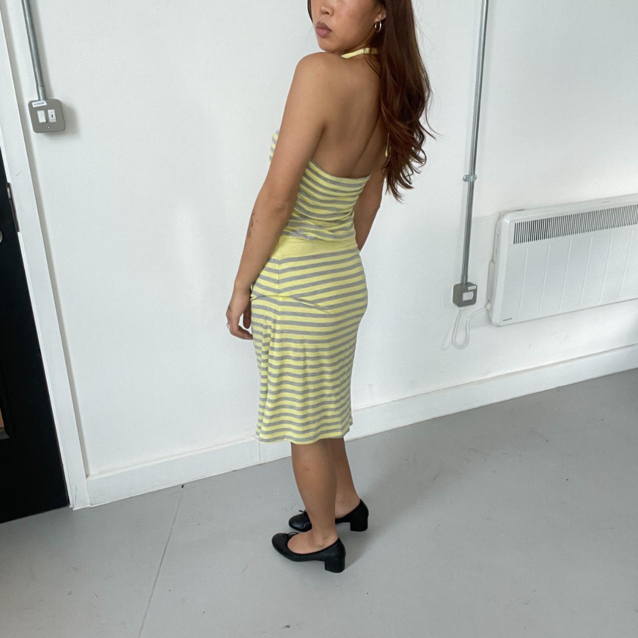 Yellow/Grey Stripe Midi Dress