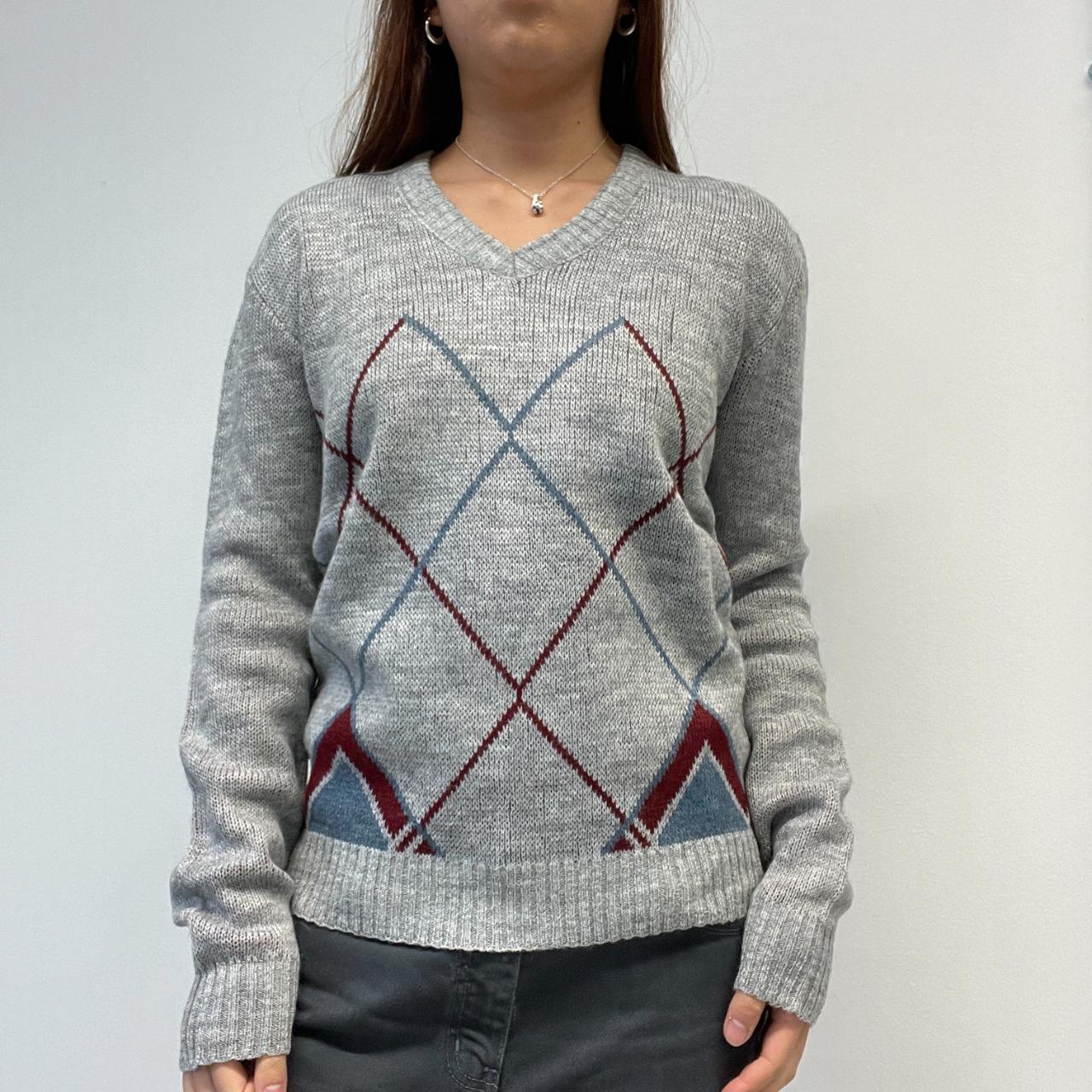 Grey Argyle Knit Jumper