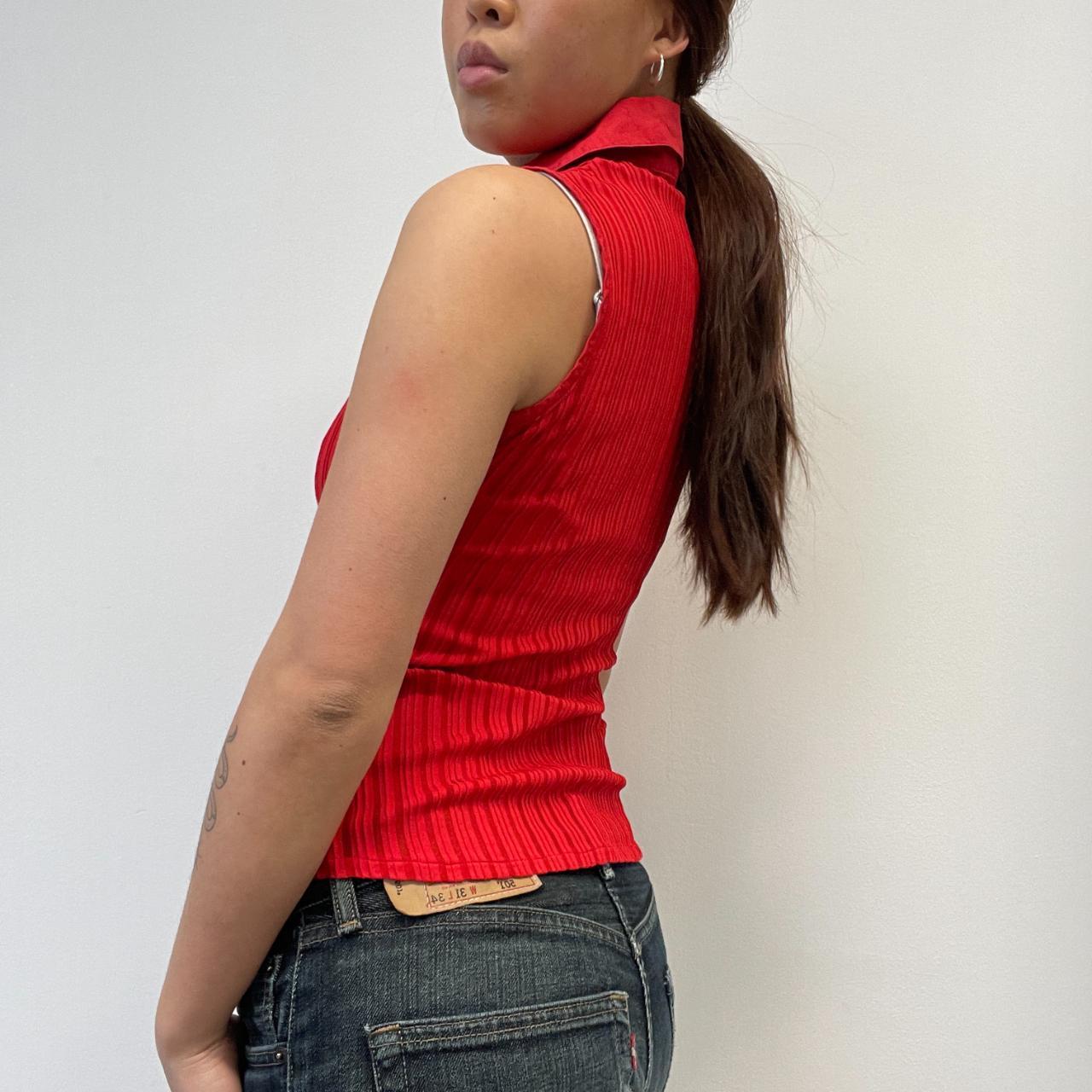 Red Double Zip Sleeveless Shirt