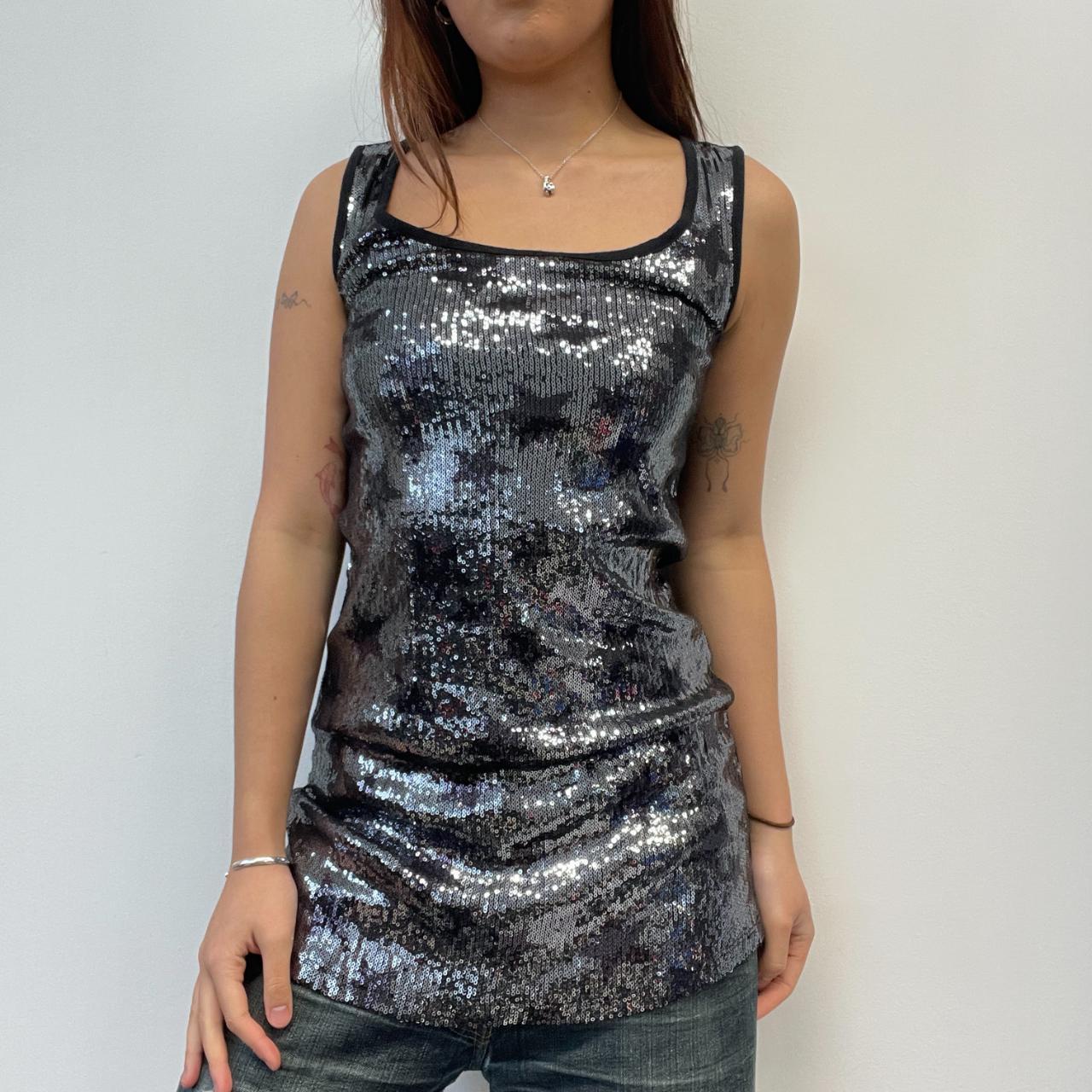 Grey Sequin Patterned Dress Top