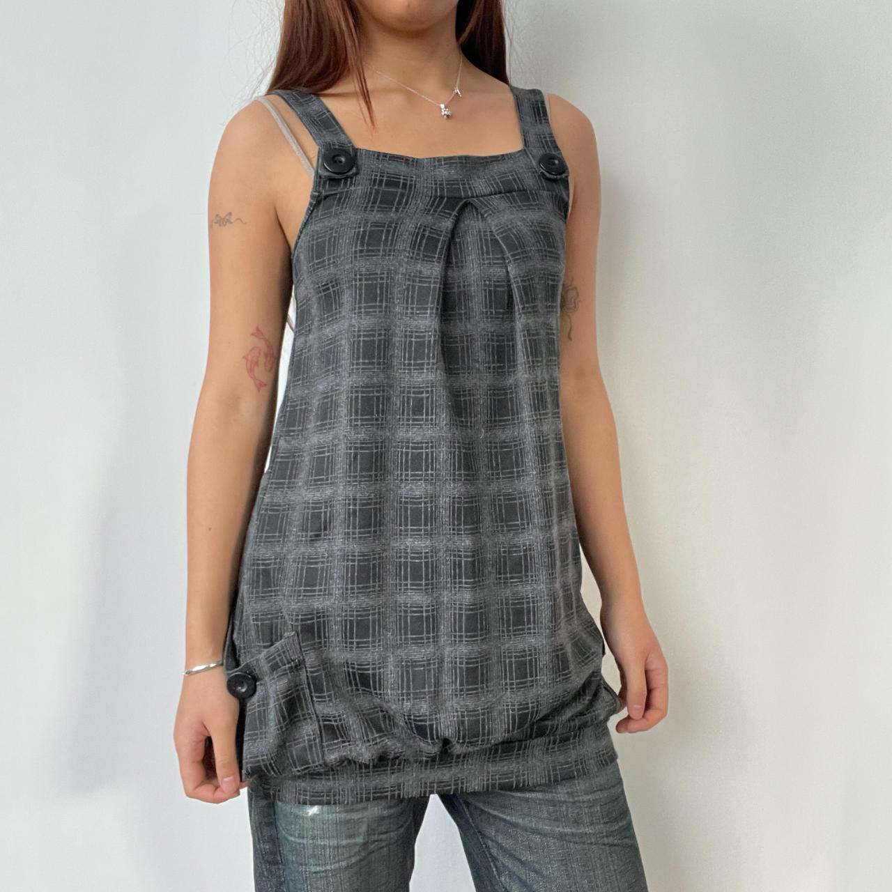 Grey Checkered Pinafore Dress Top