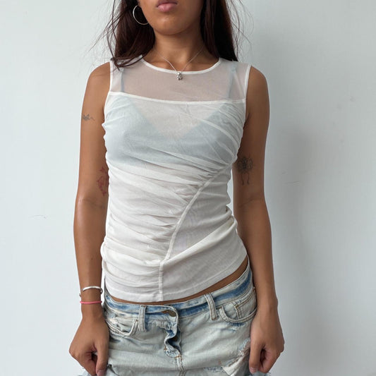 Vintage Beige Sheer Ruched Top