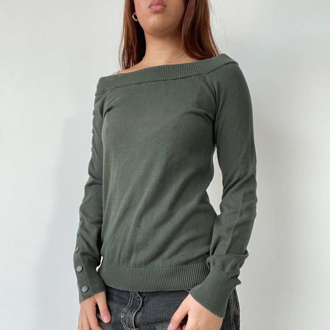 Khaki Green Off Shoulder Knit