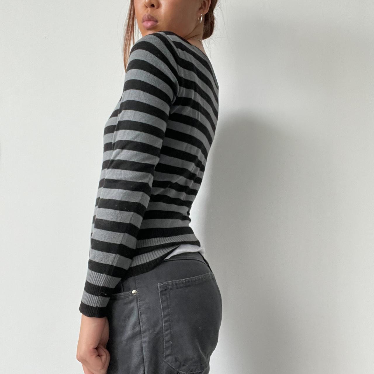 Black/Grey Stripy Knit Jumper Top