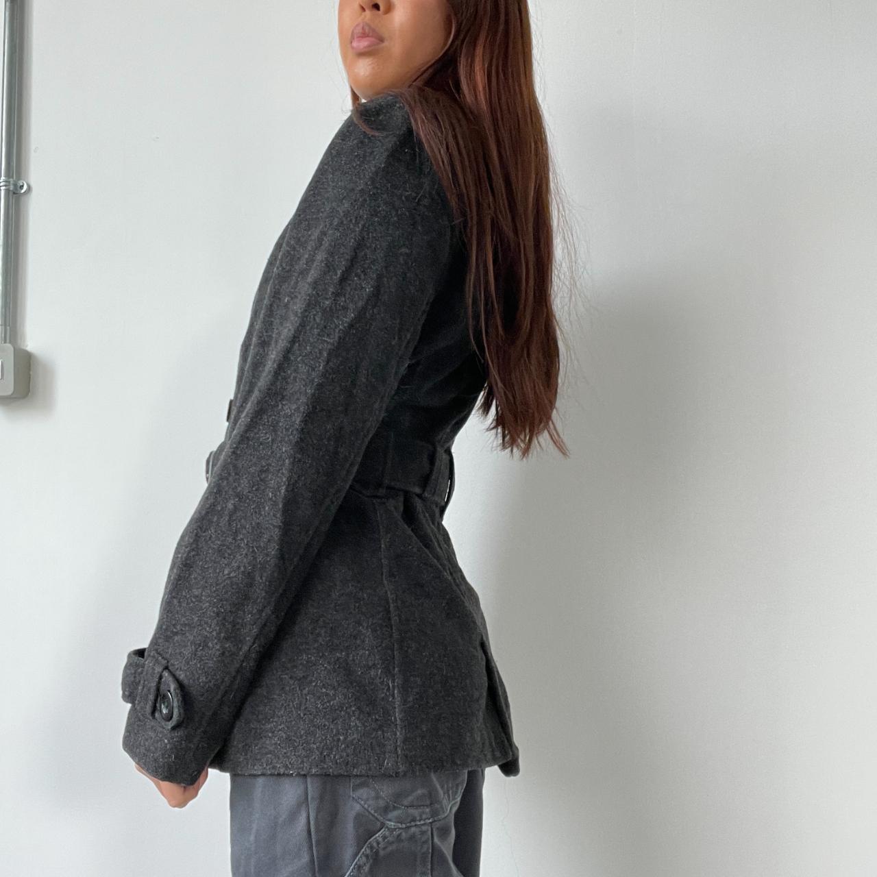 Grey/Black Wool Belted Trench Coat