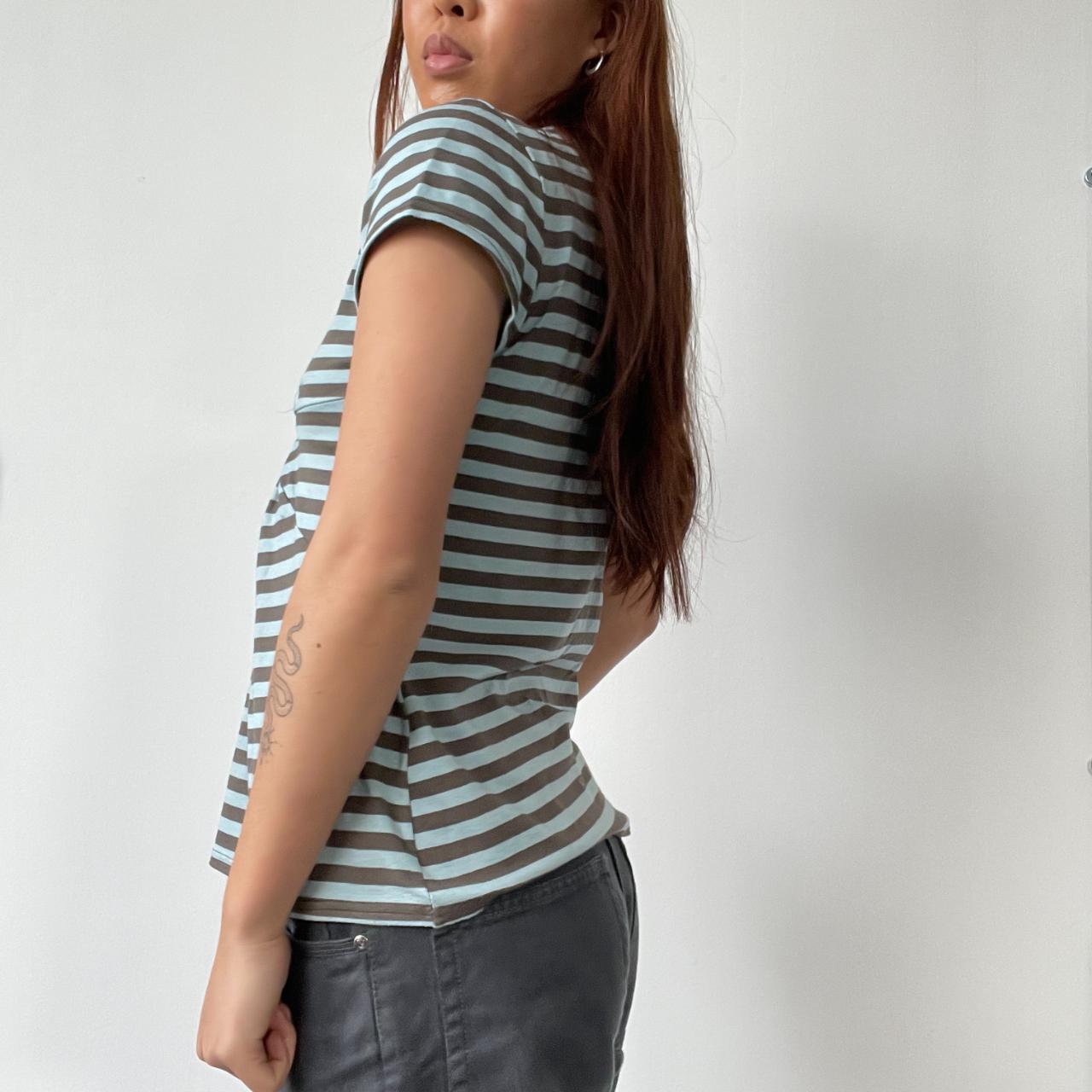 Blue/Brown Stripy Detailed Top