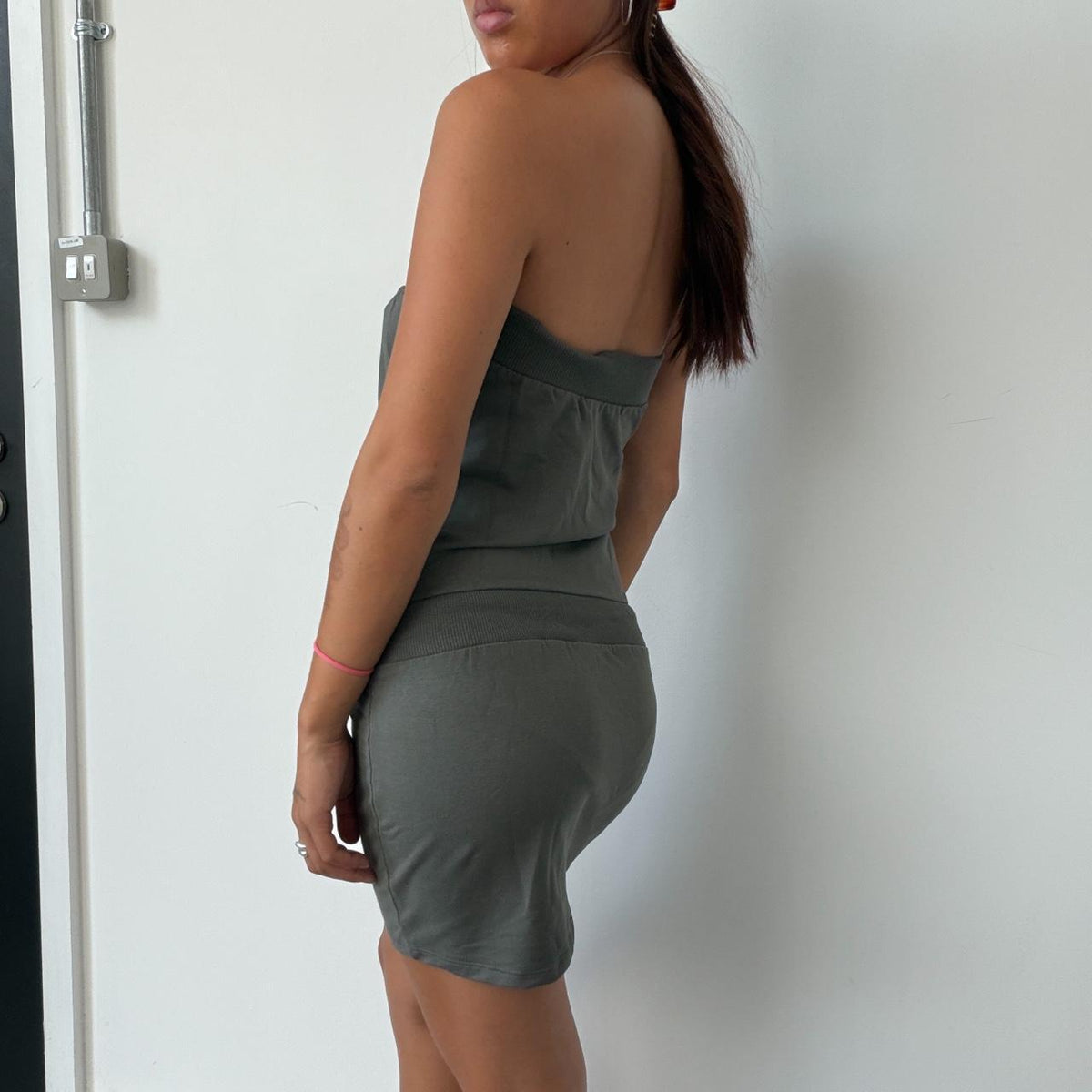 Vintage Khaki Bandeau Mini Dress